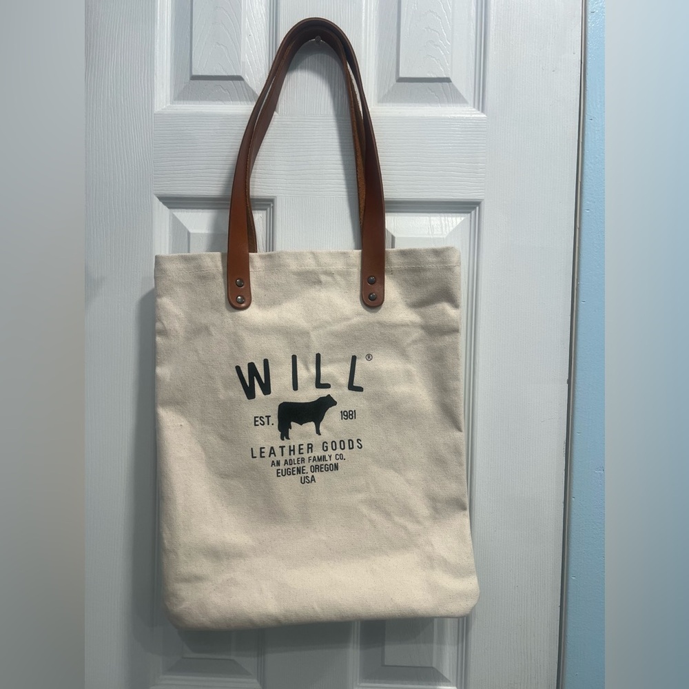 Will Leather Goods Canvas Tote with Brown Leather Straps